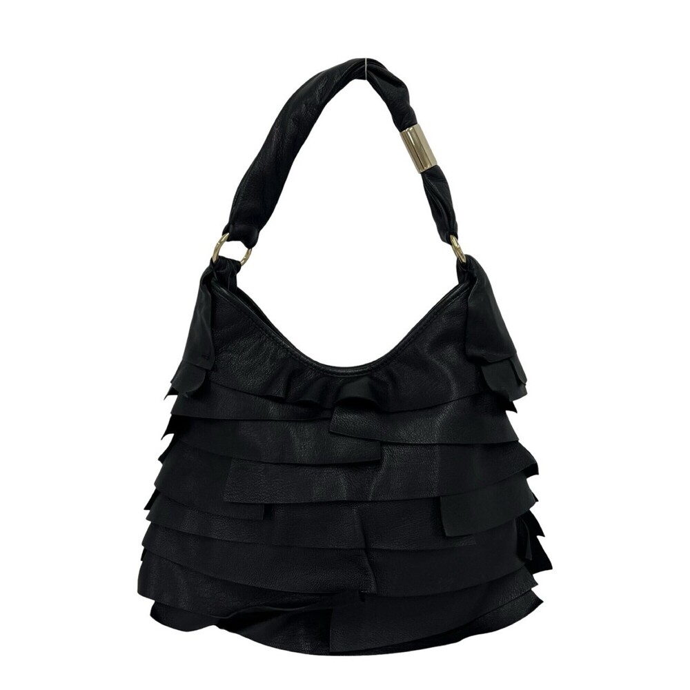 YVES SAINT LAURENT Saint-Tropez Logo Hardware Frill Leather Semi One-Shoulder...